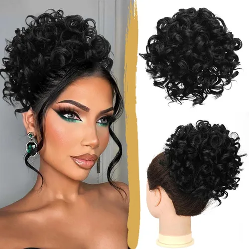 Miniatura 23 de PEACOCO Extensión de Cola de Caballo Corta y Rizada Moño Desordenado con Cordón Elástico Moño de Cabello Suelto para Mujeres con Cabello Delgado