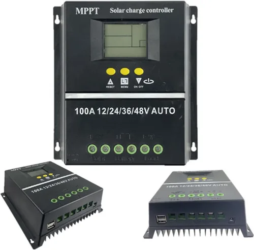 BVCL Controlador de carga solar MPPT 100A, detección automática de 12V-48V, pantalla LCD, puerto USB, negro
