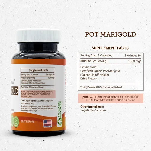 Miniatura 3 de Secrets of the Tribe Pot Marigold 60 Cápsulas, 1000 mg, Caléndula (Caléndula Officinalis) Flor Seca (60 Cápsulas)