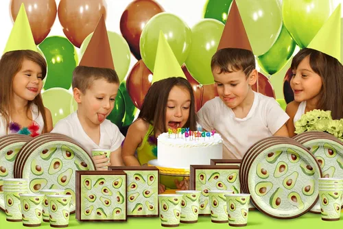 Miniatura 7 de Juego de suministros para fiesta de cumpleaños de aguacate, platos, servilletas, vasos, vajilla para 16