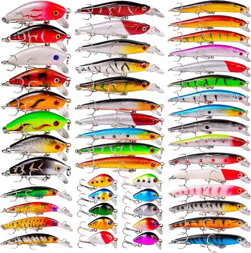 Miniatura 11 de Juego de Señuelos de Pesca de Lubina para Agua Salada y Dulce, Incluye Señuelos de Superficie, Señuelos Duros, Minnow, Crankbait, Lápiz VIB