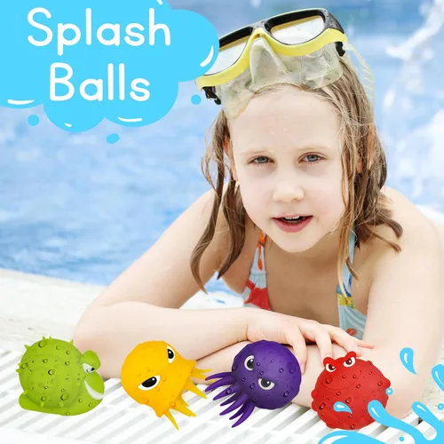 Miniatura 3 de 4E's Novelty Paquete de 4 bolas de agua de pulpo de animales marinos, juguetes de piscina, actividades al aire libre, bañera sensorial, pulpo, bolas