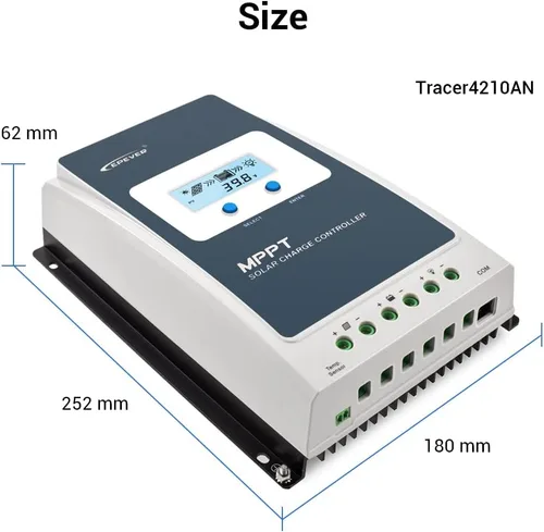 Miniatura 6 de EPEVER Controlador de carga solar 10A MPPT 12V/24V Auto Max.PV 100V Entrada Negativa Panel Solar Regulador de carga con MT50 Medidor remoto Sensor