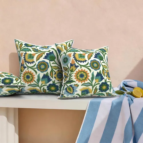 Miniatura 723 de Juego de 2 almohadas para exteriores de 16 x 16 pulgadas, repelentes al agua con interiores, para muebles de patio, hogar, jardín, geometría bohemia