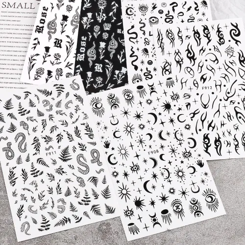 Miniatura 3 de 10 hojas de calcomanías de uñas góticas 3D, calcomanías autoadhesivas holográficas, estrellas, luna, serpiente, decoración para mujeres, consejos