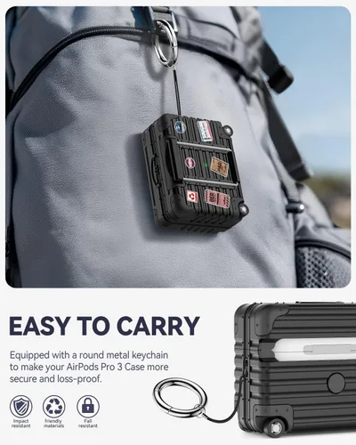Miniatura 7 de Funda con bloqueo de seguridad para AirPods Pro de 2ª/1ª generación con kit de limpieza, bonito y divertido diseño de maleta, funda para AirPods Pro