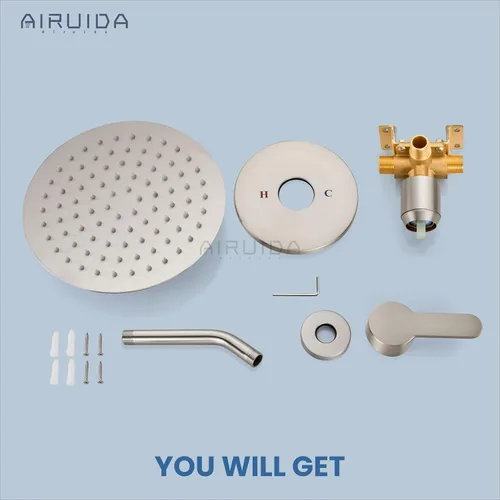 Miniatura 9 de Airuida Juego de grifo de ducha, cabezal de ducha de lluvia redondo de 8 pulgadas, kit de acabado de ducha SUS304 de acero inoxidable con mango