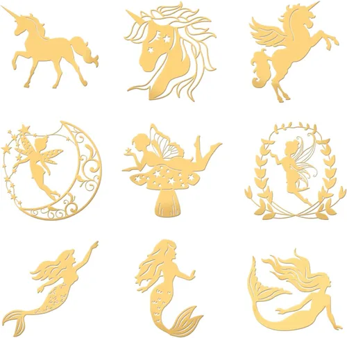 Miniatura 16 de OLYCRAFT Calcomanías temáticas de ala de ángel, 9 calcomanías de metal de latón dorado de 1.6 x 1.6 pulgadas para álbumes de recortes, manualidades