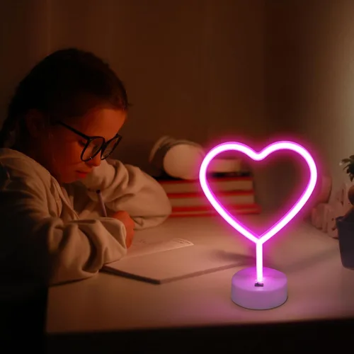 Miniatura 4 de BRIGHTDECK Decoraciones del Día de San Valentín, 2 paquetes de letreros de neón en forma de corazón, luces LED rosas, baterías incluidas