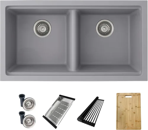 Miniatura 12 de Stylish S-822L - Fregadero de cocina de granito compuesto de 22 x 17.5 pulgadas, cuenco individual debajo del montaje y caída, 8.25 pulgadas