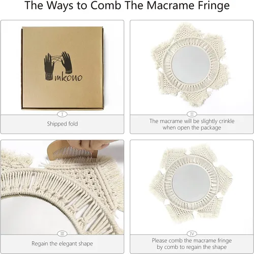 Miniatura 5 de Mkono - Espejo de pared colgante con flecos de macramé