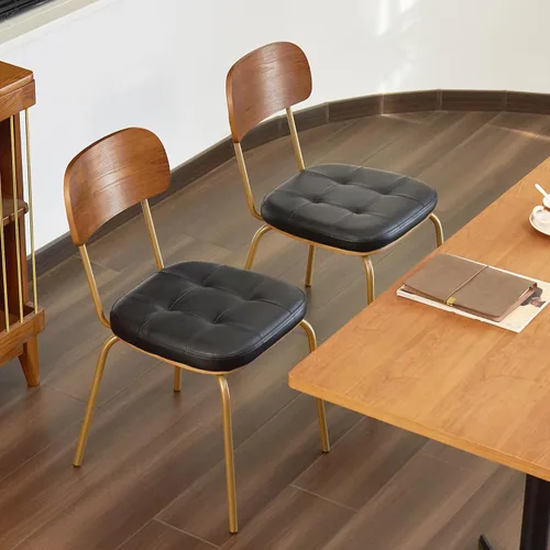 Juego de 2 sillas de comedor modernas de mediados de siglo, sillas retro con asiento tapizado de piel sintética y respaldo de madera maciza y patas