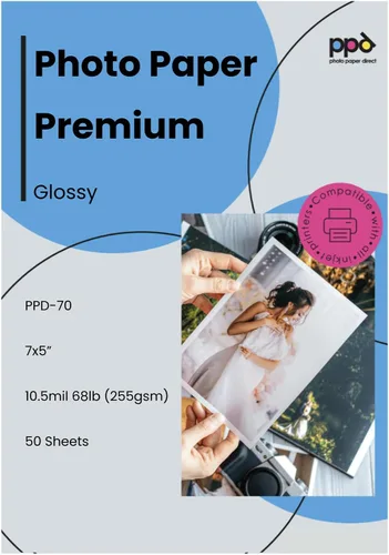 PPD Papel fotográfico brillante para impresora de inyección de tinta, hojas imprimibles de calidad prémium de 5 x 7 pulgadas para imagen