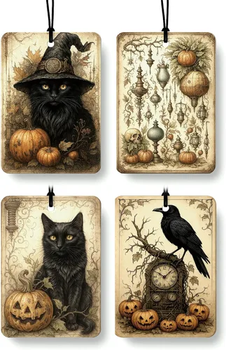 Miniatura 8 de Ambientador de coche para amantes de los libros de fantasmas de Halloween, 4 piezas, retro Spook Ghost Reading Books Ambientador colgante