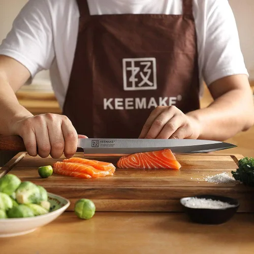 Miniatura 4 de KEEMAKE Cuchillo de sushi japonés – Cuchillo Sashimi japonés VG10 de acero inoxidable hoja biselada simple, mango de palisandro perfecto Yanagiba