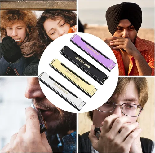 Miniatura 7 de Soulmate Armónica Blues de 24 agujeros, clave C, con estuche, órgano de boca, armónica diatónica para principiante, adulto, profesional, Negro