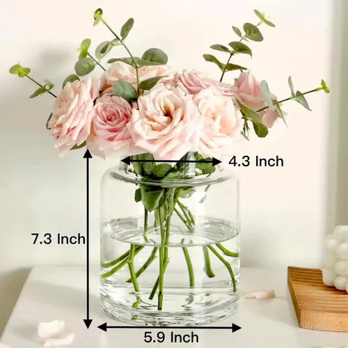Miniatura 3 de BLOFLO - Jarrón de vidrio transparente, florero grande de vidrio de 7 pulgadas para flores, jarrones modernos de vidrio grueso para centros de mesa