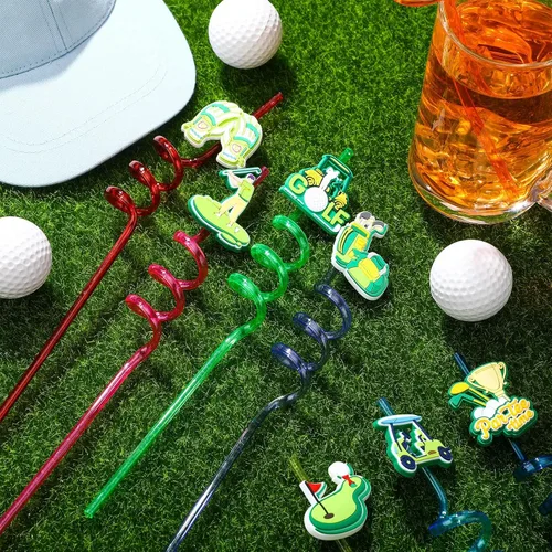 Miniatura 4 de Eaasty 24 pajitas de plástico reutilizables para fiestas de golf, regalos de golf, regalos de fiesta temática deportiva, 8 estilos, 8