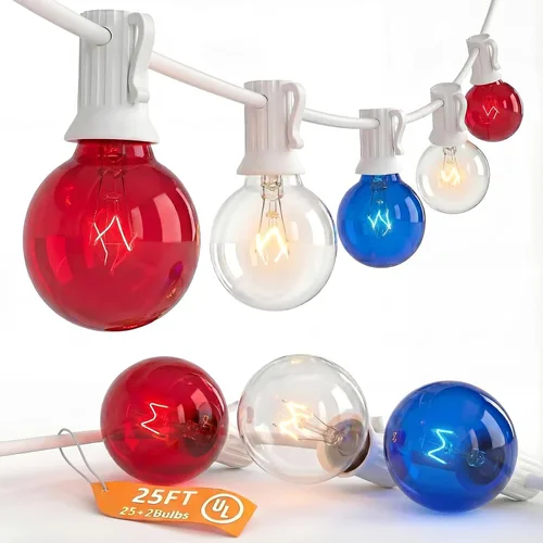 Miniatura 15 de SUNSGNE Guirnalda de luces de patio de 100 pies, luces de cadena G40 para exteriores con 105 bombillas Edison de globo transparente (5 de repuesto)