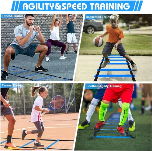 Miniatura 4 de Juego de entrenamiento de velocidad y agilidad para fútbol - Escalera de agilidad de 20 pies, 12/16 conos deportivos y entrenador de patada de Azul