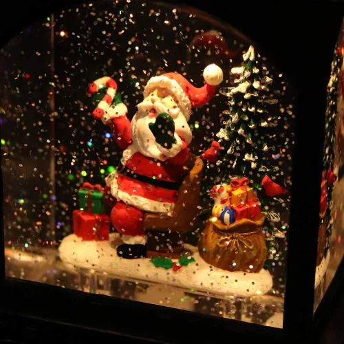 Miniatura 2 de GenSwin Linterna de globo de nieve con tren iluminado con música, nieve de agua, brillante, funciona con pilas, con temporizador, decoración musical