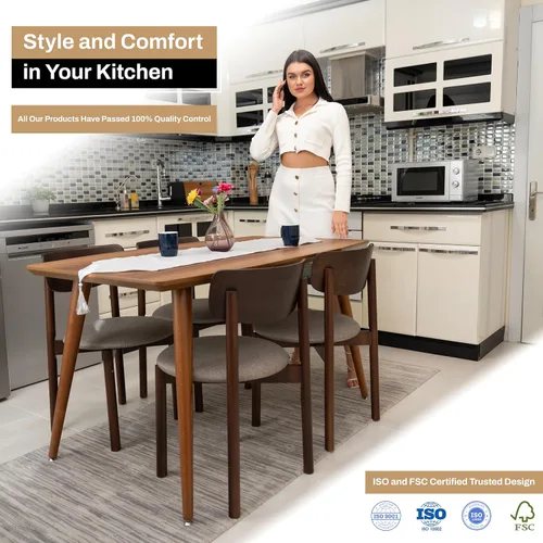 Miniatura 3 de Juego de 6 sillas de comedor de madera tapizadas modernas de mediados de siglo para muebles de habitación con diseño ergonómico duradero prémium