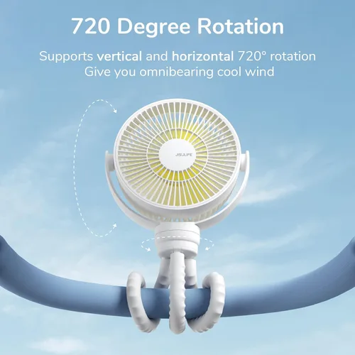 Miniatura 4 de JISULIFE Mini ventilador de cochecito de 4000 mAh funciona con 4 velocidades, recargable 720° giratorio, clip para asiento de bebé, cuna, carrito