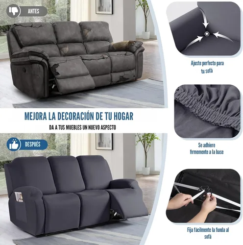 Miniatura 5 de TAOCOCO Funda para sofá reclinable, 3 piezas de fundas de tela de poliéster elástica para sofá reclinable de 3 asientos, protector de muebles suave