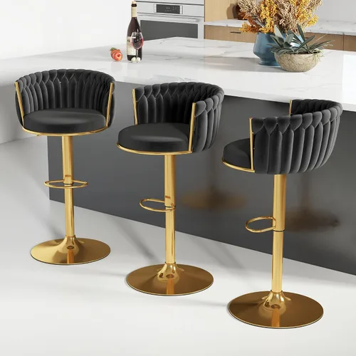 Miniatura 41 de ABET Taburete de Bar Dorado 1UN, Taburetes Giratorios de Terciopelo, Taburetes de Altura Ajustable con Respaldo Tejido, Taburetes de Cocina Modernos
