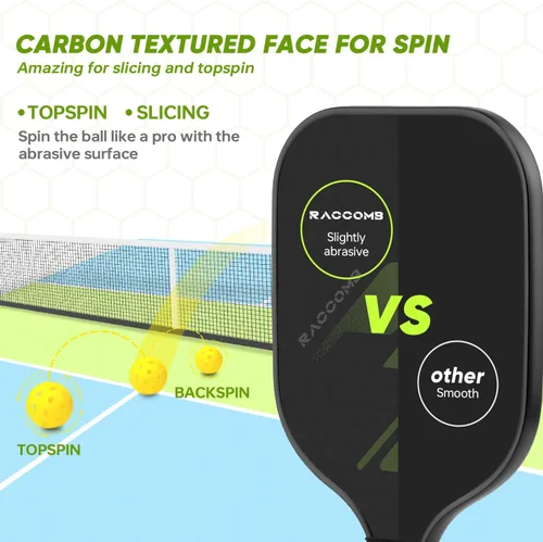 Miniatura 3 de Paletas de pickleball de fibra de carbono, juego de 2 palas de pickleball de grafito, núcleo de panal de polímero, 4 bolas de pickleball, agarre