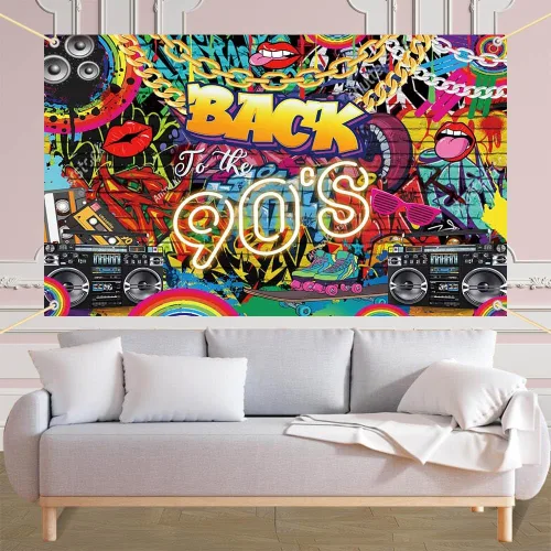 Miniatura 4 de AIBIIN Back to The 90'S Backdrop Retro Hip-Hop Graffiti tema de los años 90 Fotografía Fondo Disco Pared de ladrillo Hip Hop Retro Radio Música