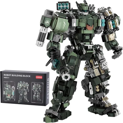 Miniatura 11 de CSNRHG Green Dargon Samurai mech Robot con modelo de lanza larga, bloques de construcción, juego de juguetes de cumpleaños mítico para niños mayores