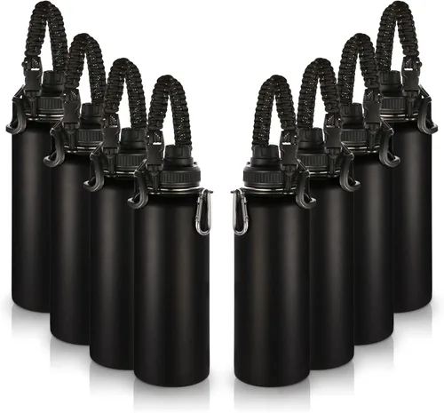 Miniatura 44 de Volhoply Botellas de agua aisladas en paquete de 2, 40 onzas, botella deportiva de acero inoxidable con asa de paracord y tapa con boquilla, taza