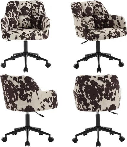 Miniatura 9 de VESCASA Silla de escritorio ajustable para oficina en casa con respaldo cómodo, sillón tapizado giratorio de lino 360 con ruedas para dormitorio