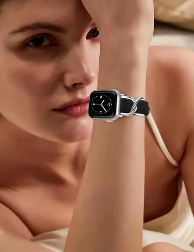 Miniatura 3 de JR.DM Designer Leather Bands for Women,Dressy Fancy Cute Strap with Double U-Shaped Buckle Watch Bands for iwatch Compatible with Apple Watch Series
