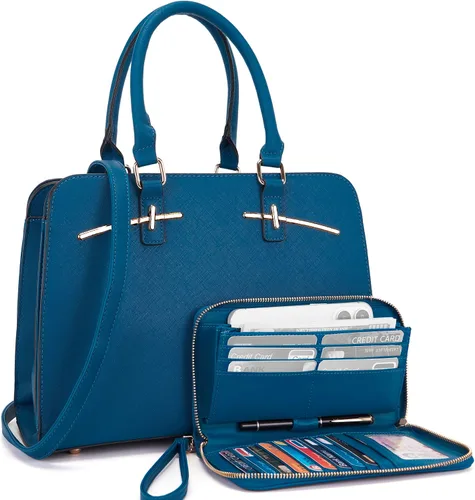 Miniatura 8 de Carteras para mujeres, bolso cartera monedero tote bandolera hobo con asa superior tipo satchel, juego de carteras de 2 piezas con 3 compartimentos