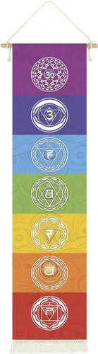 Miniatura 8 de DigiTizerArt Póster colgante en lienzo para meditación, 7 chakras y yoga, pintura tapiz colgante de pared blanco y negro 13.0 x 53.1 in (negro)