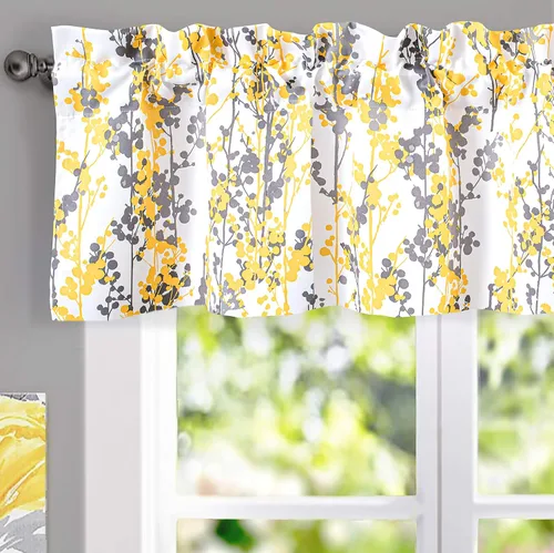 DriftAway Leah - Cortina de ventana con aislamiento térmico y estampado floral abstracto, bolsillo para cortinero, 52 x 14 pulgadas, más cabecera de