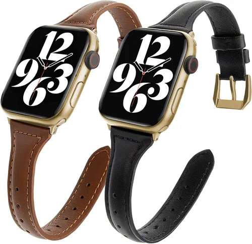 Miniatura 17 de 2 paquetes de correas delgadas de cuero genuino compatibles con Apple Watch de 38mm 40mm 41mm 42mm 44mm 45mm 49mm, correas delgadas de cuero de capa
