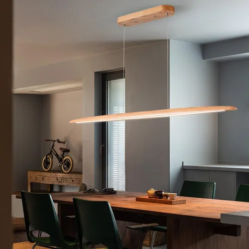 Miniatura 6 de YISDESIGN Lámpara Colgante Lineal LED de Madera de 39" 24W, Lámpara LED para Comedor Regulable, Lámpara Colgante para Comedor, Cocina, Isla, Mesa