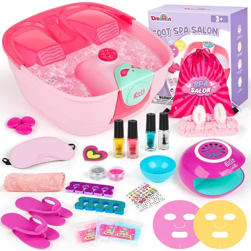 Kit de spa de pies y uñas para niños, kit de día de spa para niñas con máscara de baño de pies y secador de uñas, kit de juguetes de manicura y