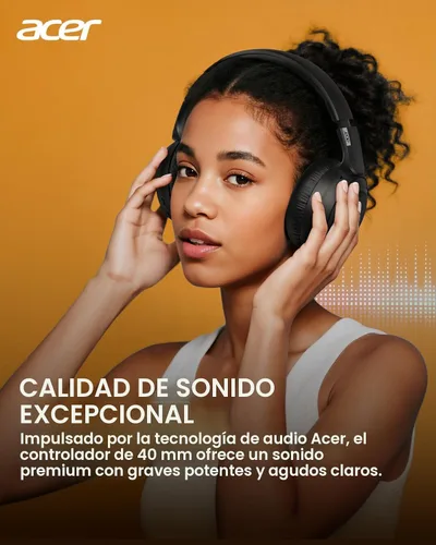 Miniatura 2 de Acer OHR205 - Auriculares inalámbricos Bluetooth, 70 horas de reproducción, auriculares plegables sobre la oreja con controladores de 40 mm