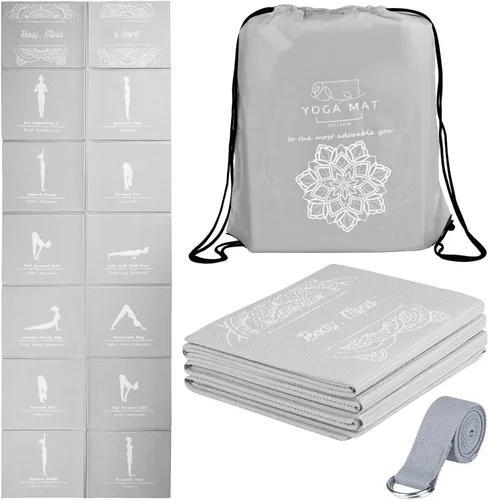 Tapete de yoga plegable para mujer, tapete de ejercicio antideslizante para gimnasio en casa, juego de alfombrillas de yoga de viaje de 0.197 in con