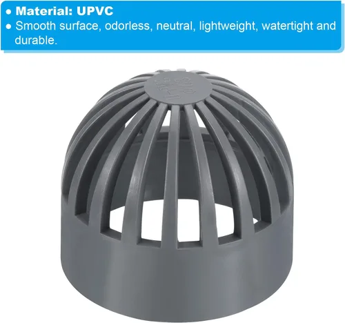 Miniatura 4 de PATIKIL Cubierta de rejilla de drenaje de atrio de 2.480 in, paquete de 2 adaptadores redondos de tubería de drenaje de alcantarillado UPVC