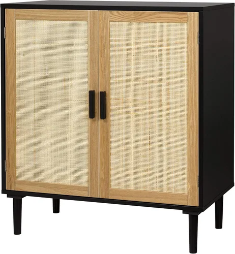 Finnhomy Gabinete Aparador Buffet, aparador de almacenamiento de cocina con puertas decoradas de ratán, bufé de licor para bar, comedor, pasillo,