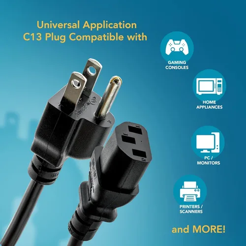 Miniatura 2 de Cable de alimentación universal de 6 pies aprobado por UL (paquete de 2) - Cable de monitor de computadora IEC C13 a NEMA 5-15P para departamentos