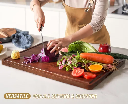 Miniatura 4 de AZRHOM Tabla de Cortar de Madera de Nogal, 20x15 pulgadas Tablas de Cortar de Madera Extra Grandes con Ranura Profunda para Jugos y Mango Lateral