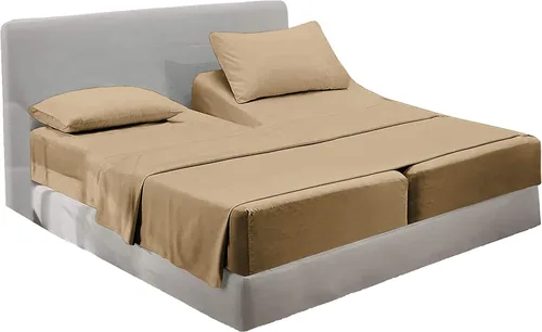 PURE ECO Juego de sábanas de algodón natural, 5 piezas, tamaño King dividido, color beige, calidad suave, bolsillo profundo de 16 pulgadas, juego de