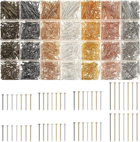 Junkin 2800 Piezas Alfileres de Cabeza Plana para Hacer Joyas DIY, Juego de Alfileres de 0.63 Pulgadas, 0.71, 0.79, 1.18 Pulgadas para Hacer Joyería