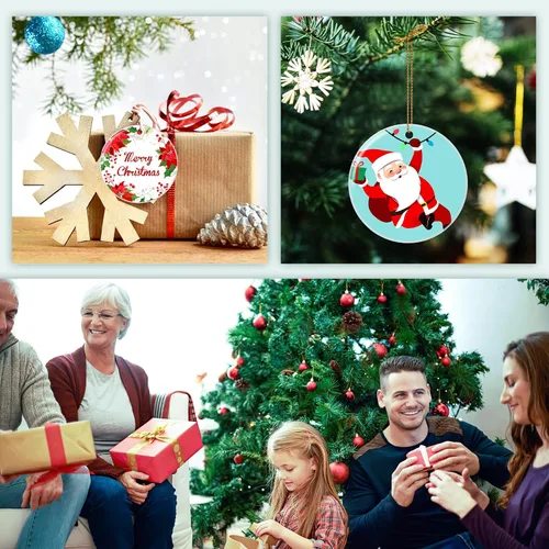 Miniatura 6 de Paquete de 4 adornos de Navidad personalizados 2025 de cerámica personalizada con foto y texto para decoración de árbol de Navidad, primera Navidad